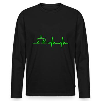 Amoureux du café - Heartbeat - T-shirt manches longues Premium bio Homme - noir - Devant - Nico (187cm)