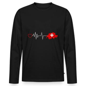 1.August Schweiz Geschenkidee T-Shirt - Männer Premium Bio Langarmshirt - Schwarz - Vorne - Nico (187cm)