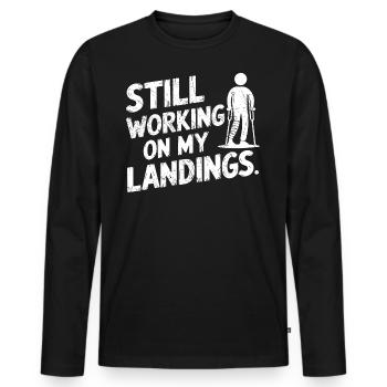 Still Working On My Landing | Funny Broken Leg - T-shirt manches longues Premium bio Homme - noir - Devant - Nico (187cm)