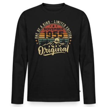 Jahrgang November 1955 Retro Geschenk November 1955 - Männer Premium Bio Langarmshirt - Schwarz - Vorne - Nico (187cm)