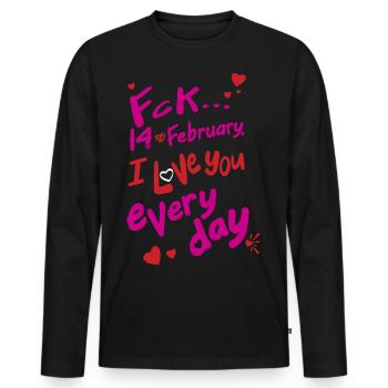 Fck 14 February, I love you every day (for dark) - Men's Premium Organic Long Sleeve Shirt - black - Front - Nico (187cm)