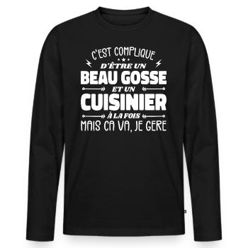 Beau gosse homme cuisinier - T-shirt manches longues Premium bio Homme - noir - Devant - Nico (187cm)