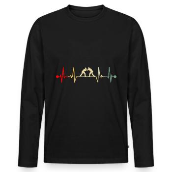 Jiu Jitsu Herzschlag Kämpfer Vintage - Männer Premium Bio Langarmshirt - Schwarz - Vorne - Nico (187cm)