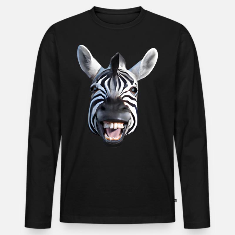 Breit grinsendes Zebra - Männer Premium Bio Langarmshirt - Schwarz