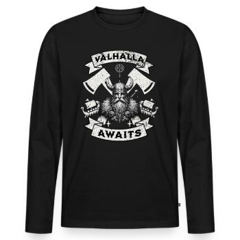 Valhalla vous attend – Viking Warrior Design - T-shirt manches longues Premium bio Homme - noir - Devant - Nico (187cm)