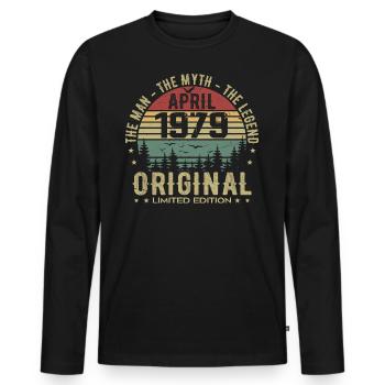 April 1979. 46th Anniversary Gift April 1979 - Men's Premium Organic Long Sleeve Shirt - black - Front - Nico (187cm)