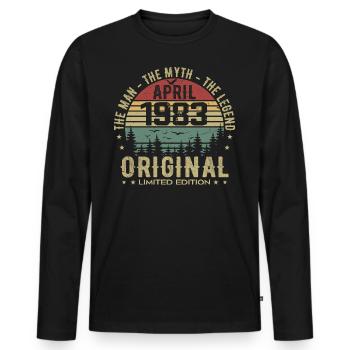 Avril 1983. 42ème Anniversaire Cadeau Avril 1983 - T-shirt manches longues Premium bio Homme - noir - Devant - Nico (187cm)