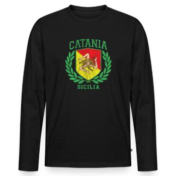 Sicilia Flagge und Schild Trinacria - Catania - Männer Premium Bio Langarmshirt - Schwarz - Vorne - Nico (187cm)