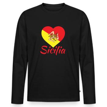 Fierté sicilienne - Sicilia - J'aime la Sicile Trinacria - T-shirt manches longues Premium bio Homme - noir - Devant - Nico (187cm)