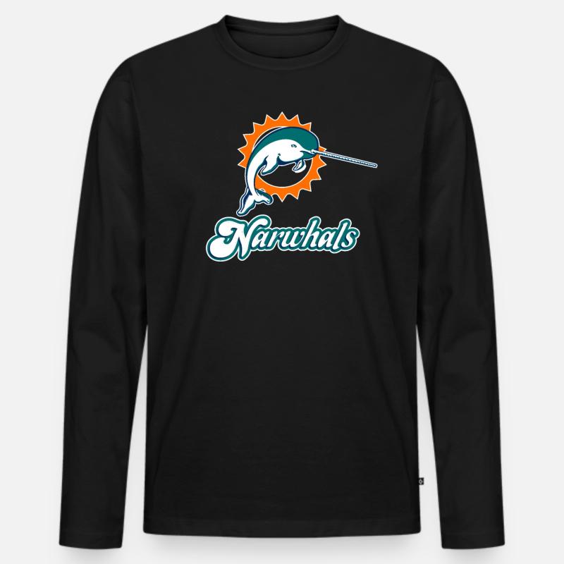 Narwal Delfin Parodie Design - Männer Premium Bio Langarmshirt - Schwarz