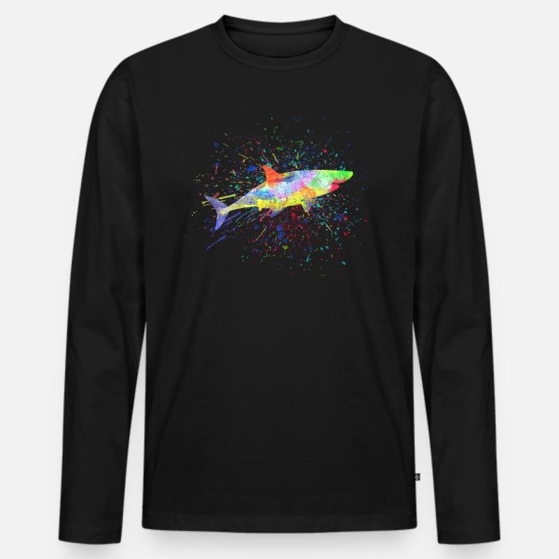 Bunter Hai - Männer Premium Bio Langarmshirt - Schwarz