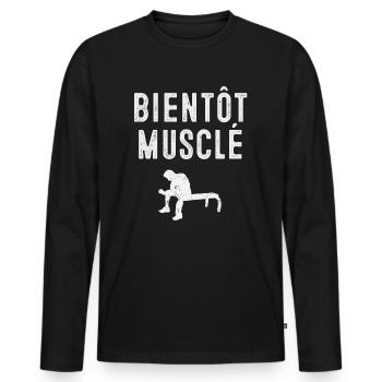 Bientôt musclé - T-shirt manches longues Premium bio Homme - noir - Devant - Nico (187cm)