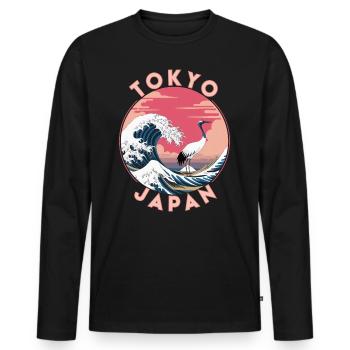 Tokyo Japan Kunstwerk The Great Wave mit Granich - Männer Premium Bio Langarmshirt - Schwarz - Vorne - Nico (187cm)