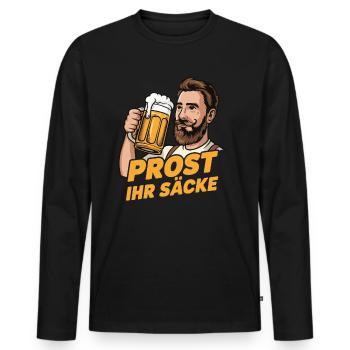 Cheers You Sacks Funny Party Sayings - Men's Premium Organic Long Sleeve Shirt - black - Front - Nico (187cm)