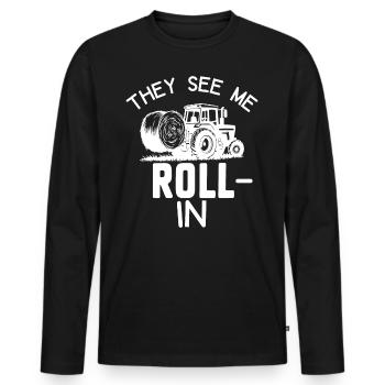 lustige Landwirtschaft Sprüche Traktor Heu - Männer Premium Bio Langarmshirt - Schwarz - Vorne - Nico (187cm)