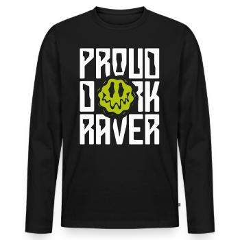Proud Dark Raver EDM House Music DJ Techno Outfit - Männer Premium Bio Langarmshirt - Schwarz - Vorne - Nico (187cm)