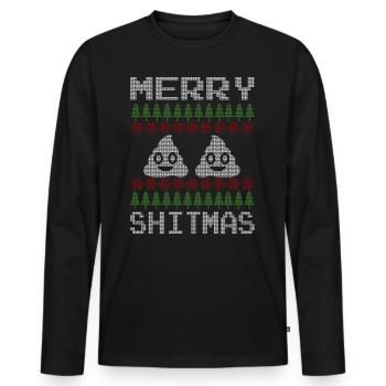 Ugly Christmas Sweater: Poop - Männer Premium Bio Langarmshirt - Schwarz - Vorne - Nico (187cm)