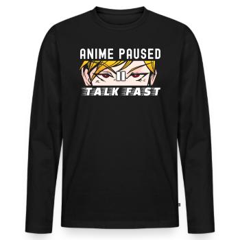 Anime Paused Talk Fast | Trucs d’anime pour femmes - T-shirt manches longues Premium bio Homme - noir - Devant - Nico (187cm)