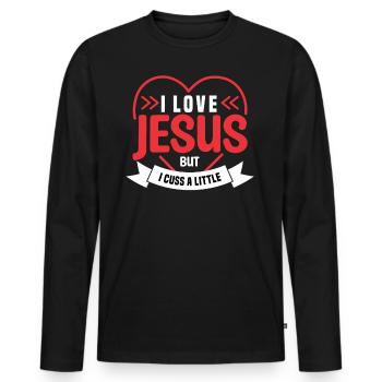 J’aime Jésus, mais je maudis un peu - T-shirt manches longues Premium bio Homme - noir - Devant - Nico (187cm)