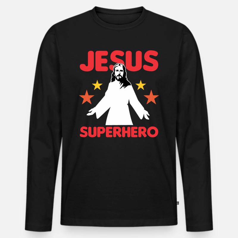 Jesus Superheld - Männer Premium Bio Langarmshirt - Schwarz