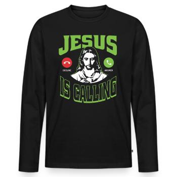 Jésus appelle - T-shirt manches longues Premium bio Homme - noir - Devant - Nico (187cm)