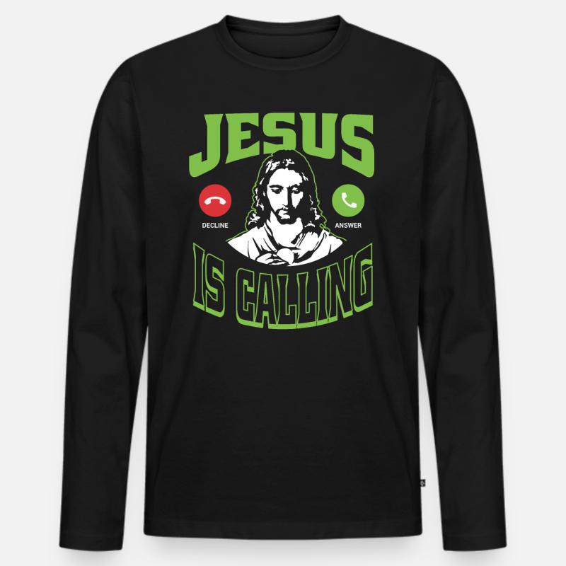 Jesus ruft - Männer Premium Bio Langarmshirt - Schwarz