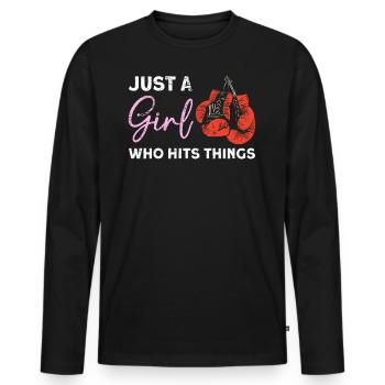 Juste une fille qui frappe des choses Boxe - T-shirt manches longues Premium bio Homme - noir - Devant - Nico (187cm)