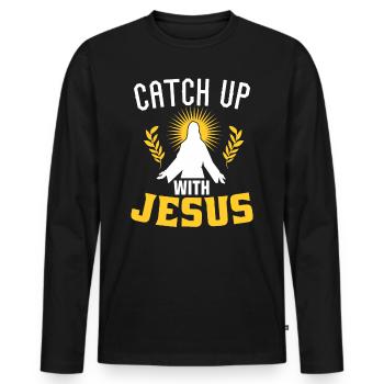 Rattraper Jésus - T-shirt manches longues Premium bio Homme - noir - Devant - Nico (187cm)