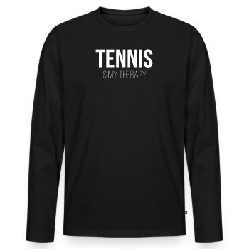 Tennis ist meine Therapie - Männer Premium Bio Langarmshirt - Schwarz - Vorne - Nico (187cm)