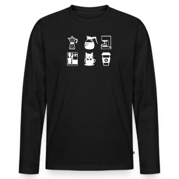 Café Avec Un Chat Dans Une Tasse Et Un Café - T-shirt manches longues Premium bio Homme - noir - Devant - Nico (187cm)