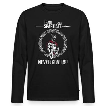 Spartan Fitness Warrior N’abandonnez jamais - T-shirt manches longues Premium bio Homme - noir - Devant - Nico (187cm)