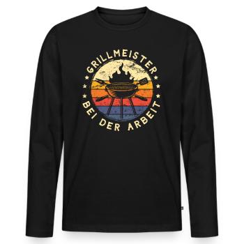Grillmeister bei der Arbeit für Hobbygriller - Männer Premium Bio Langarmshirt - Schwarz - Vorne - Nico (187cm)