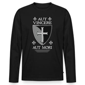 Templar Shield + templar quote - Men's Premium Organic Long Sleeve Shirt - black - Front - Nico (187cm)