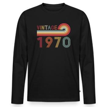 Drôle de millésime né en 1970 anniversaire - T-shirt manches longues Premium bio Homme - noir - Devant - Nico (187cm)