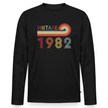 Funny Vintage Born in 1982 Birthday - Men's Premium Organic Long Sleeve Shirt - black - Front - Nico (187cm)