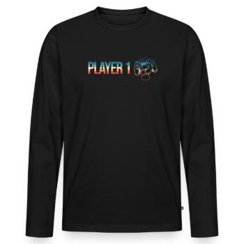 Spieler 1 Passender Gamer für Vater, - Männer Premium Bio Langarmshirt - Schwarz - Vorne - Nico (187cm)