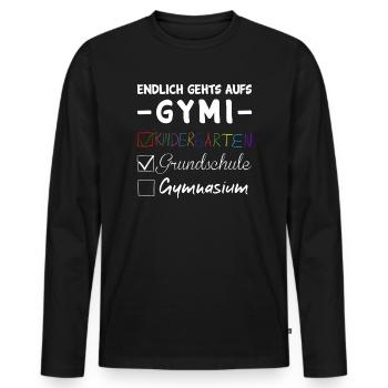Endlich gehts aufs GYMI Schule - Männer Premium Bio Langarmshirt - Schwarz - Vorne - Nico (187cm)