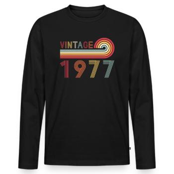Drôle de millésime né en 1977 anniversaire - T-shirt manches longues Premium bio Homme - noir - Devant - Nico (187cm)
