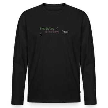 Funny CSS Muscles Flex GYM - Men's Premium Organic Long Sleeve Shirt - black - Front - Nico (187cm)