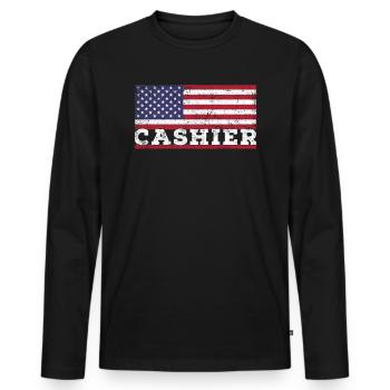 USA Flag Cashier America Cashiers - Men's Premium Organic Long Sleeve Shirt - black - Front - Nico (187cm)