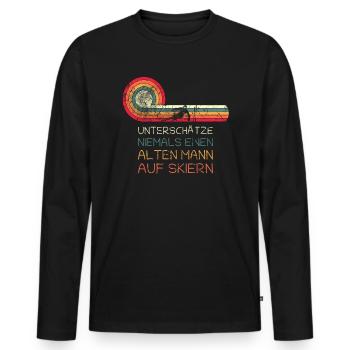 Lustiges Alter Mann Auf Skiern - - Männer Premium Bio Langarmshirt - Schwarz - Vorne - Nico (187cm)