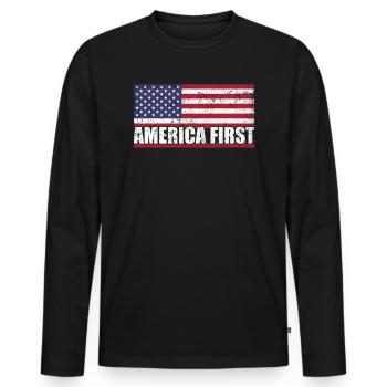 Amerika First USA Flagge Patriotic Proud - Männer Premium Bio Langarmshirt - Schwarz - Vorne - Nico (187cm)