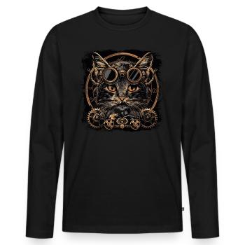 Steampunk Katze - Männer Premium Bio Langarmshirt - Schwarz - Vorne - Nico (187cm)