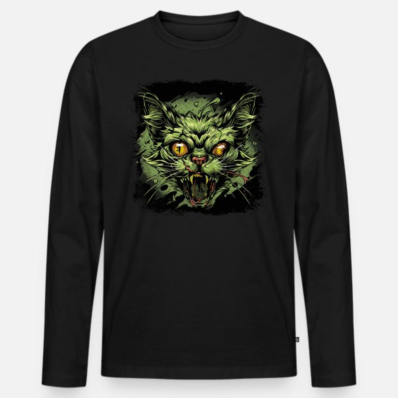 Zombie Katze - Männer Premium Bio Langarmshirt - Schwarz