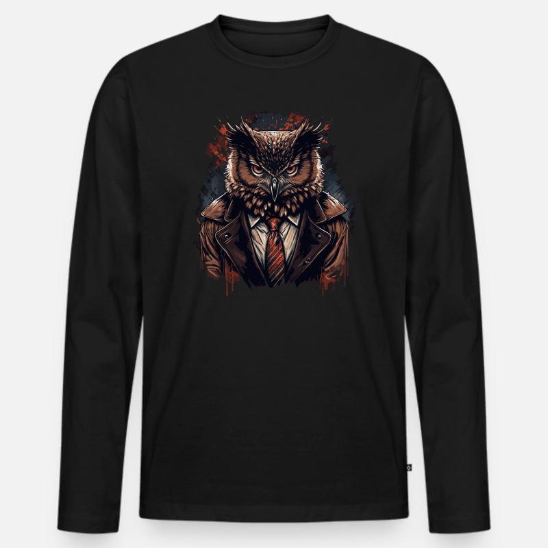 Eule mit Krawatte - Männer Premium Bio Langarmshirt - Schwarz