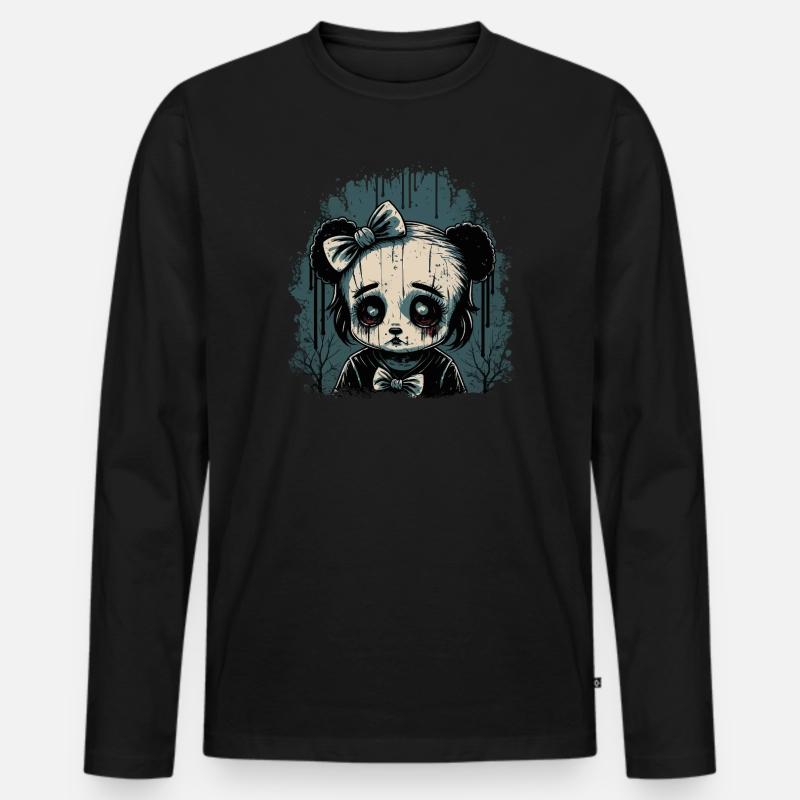 Trauriges Gothic Panda Mädchen - Männer Premium Bio Langarmshirt - Schwarz