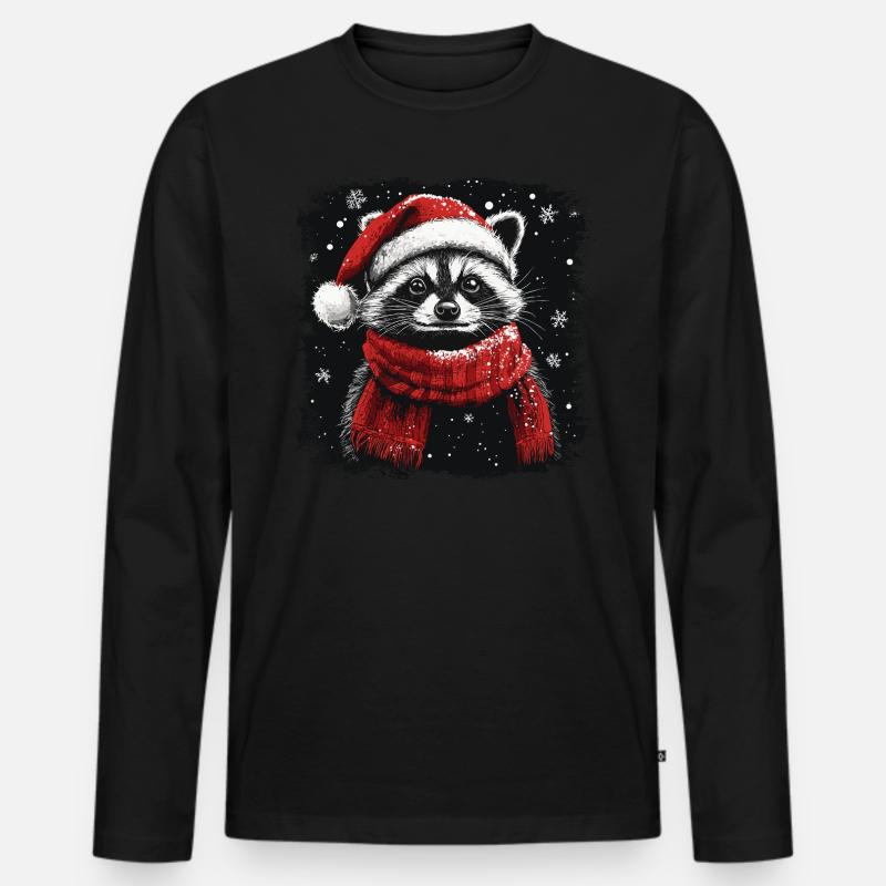Weihnachtswaschbär - Männer Premium Bio Langarmshirt - Schwarz