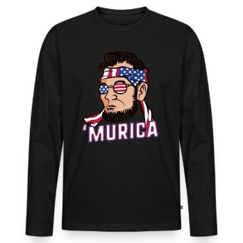 Drapeau de Murica Abe Lincoln le 4 juillet - T-shirt manches longues Premium bio Homme - noir - Devant - Nico (187cm)