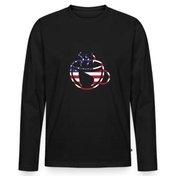 Coffee cup american flag caffeine stars stripes - Men's Premium Organic Long Sleeve Shirt - black - Front - Nico (187cm)