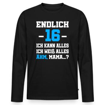 16 Geburtstag Junge Jungs Geschenk Jungen 16 Jahre - Männer Premium Bio Langarmshirt - Schwarz - Vorne - Nico (187cm)